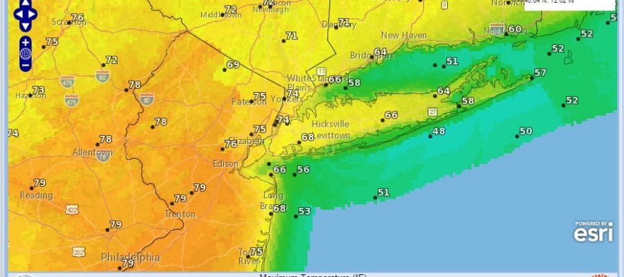 Record Highs Near 80 Inland