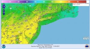 wednesdayWarmer Air Moving East