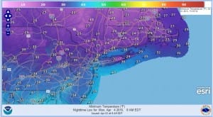 monday April Cold Continues Freeze & Wet Snow