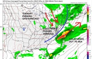gfs54 Colin Moving Offshore Tuesday Night