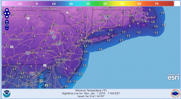 snow forecast new years day lows