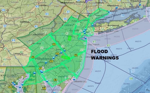 Flood Warning New Jersey Severe Thunderstorms Developing