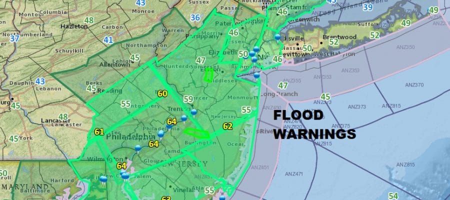Flood Warning New Jersey Severe Thunderstorms Developing