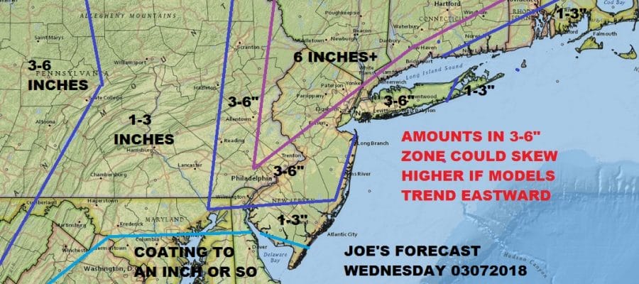 Noreaster Part 2 Joe's Snow Forecast Map 03072018