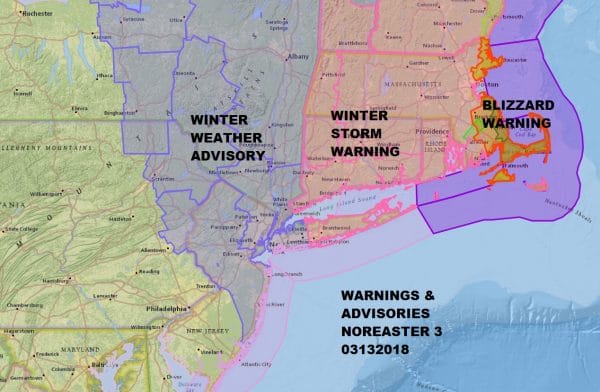 Winter Storm Warnings East of NYC Winter Weather Advisory West & North