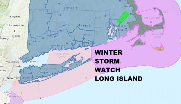 Winter Storm Watch Long Island Southern New England Snow Monday Night