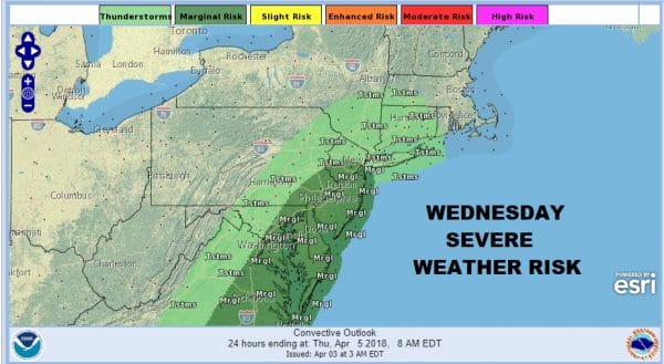 Severe Weather Risk New Jersey Southward  Wednesday