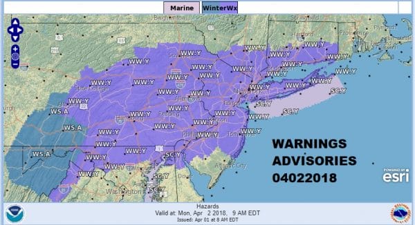 Winter Weather Advisory Monday Morning Snow Forecasts 04022018