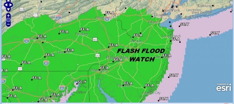 Severe Thunderstorm Threat Flash Flood Watch New Jersey Pennsylvania