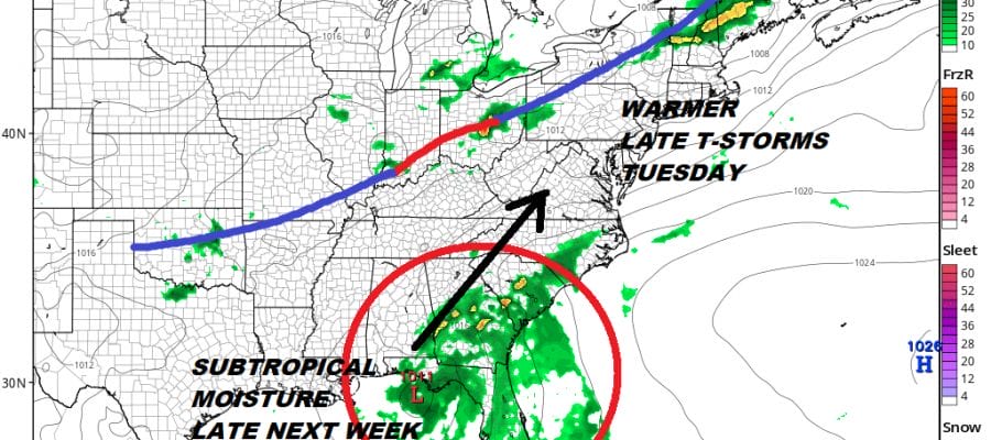 A large area of cloudiness, showers, and thunderstorms extending from the eastern Gulf of Mexico across much of the Florida Peninsula is associated with a broad surface low pressure area interacting with an upper-level low. This system could acquire some subtropical or tropical characteristics while it moves slowly northward across the eastern Gulf of Mexico during the next few days. Regardless of subtropical or tropical cyclone formation, this system will enhance rainfall across portions of Florida and the northeastern Gulf Coast during the next few days. For more information on this system, please see products issued by your local weather office. The next Special Tropical Weather Outlook on this system will be issued by 4 PM EDT today. Warm Front Cold Front Combo Showers Thunderstorms Tuesday