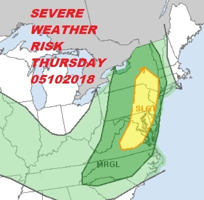 Severe Weather Risk This Afternoon Evening Eastern PA New Jersey Hudson Valley Thunderstorms Late Today Mother's Day Weekend Sinking Fast