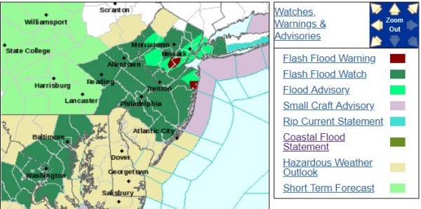 Flash Flooding Across Central NJ Heavy Downpours Elsewhere