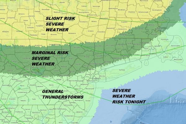 Severe Weather Risk Northern NJ, Hudson Valley NE PA Connecticut
