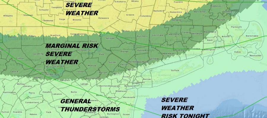 Severe Weather Risk Northern NJ, Hudson Valley NE PA Connecticut