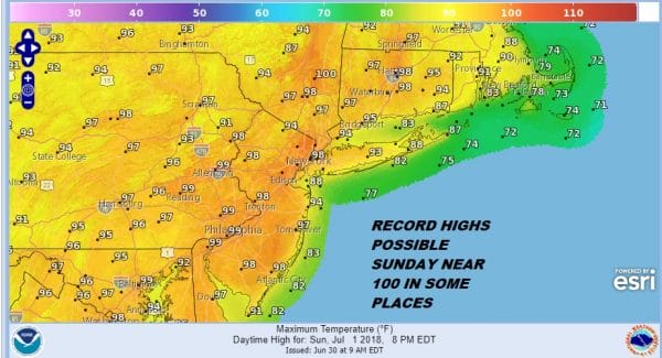 HEATWAVE NEAR 100 DEGREES RECORD HIGHS POSSIBLE