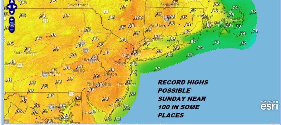 HEATWAVE NEAR 100 DEGREES RECORD HIGHS POSSIBLE