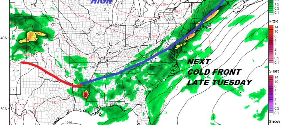 Very Warm Humid Scattered Downpours Thunderstorms Weekend Thunderstorm Risks Cold Front Arrives Tuesday