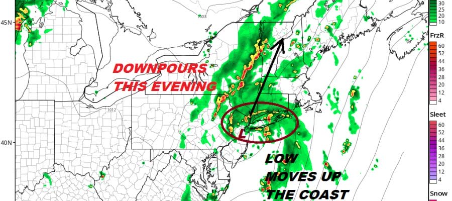 Low Moving Northward Downpours Thunderstorms Early Tonight