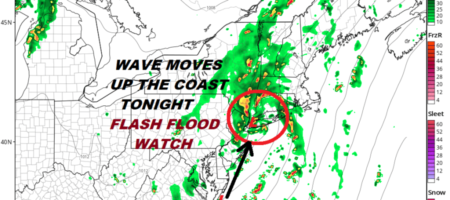 Flash Flood Watch Continues. Low Pressure Moves Up Coast Tonight