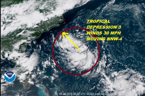 Tropical Depression Forms Southeast North Carolina