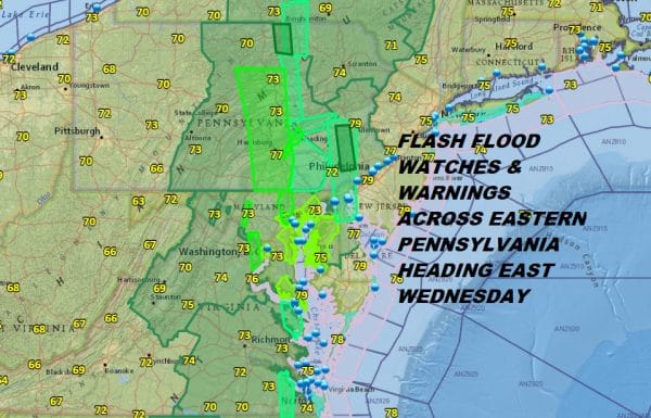 Eastern Pennsylvania Flash Flooding Moving East Wednesday