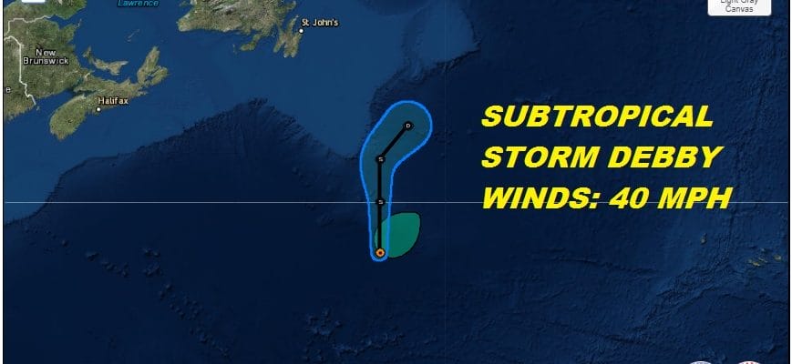 Subtropical Storm Debby Forms Central Atlantic