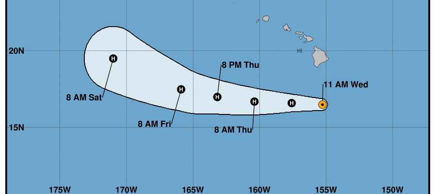 ...MAJOR HURRICANE HECTOR PASSING SOUTH OF THE BIG ISLAND... SUMMARY OF 1100 AM HST...2100 UTC...INFORMATION ----------------------------------------------- LOCATION...16.5N 155.3W ABOUT 220 MI...355 KM S OF HILO HAWAII ABOUT 370 MI...600 KM SSE OF HONOLULU HAWAII MAXIMUM SUSTAINED WINDS...115 MPH...185 KM/H PRESENT MOVEMENT...W OR 270 DEGREES AT 16 MPH...26 KM/H MINIMUM CENTRAL PRESSURE...959 MB...28.32 INCHES WATCHES AND WARNINGS -------------------- CHANGES WITH THIS ADVISORY: The Tropical Storm Warning for Hawaii County has been discontinued. SUMMARY OF WATCHES AND WARNINGS IN EFFECT: None. Interests on Johnston Island should monitor the progress of Hector. DISCUSSION AND OUTLOOK ---------------------- At 1100 AM HST (2100 UTC), the center of Hurricane Hector was located near latitude 16.5 North, longitude 155.3 West. Hector is moving toward the west near 16 mph (26 km/h) and this general motion is expected to continue through Thursday, with a gradual turn toward the northwest expected Friday and Saturday. Maximum sustained winds are near 115 mph (185 km/h) with higher gusts. Hector is a category 3 hurricane on the Saffir-Simpson Hurricane Wind Scale. Slight weakening is forecast during the next couple of days. Hurricane-force winds extend outward up to 35 miles (55 km) from the center and tropical-storm-force winds extend outward up to 90 miles (150 km). The estimated minimum central pressure is 959 mb (28.32 inches). HAZARDS AFFECTING LAND ---------------------- SURF: Swells generated by Hector will bring large and dangerous surf to portions of the main Hawaiian islands through tonight. NEXT ADVISORY ------------- Next complete advisory at 500 PM HST.