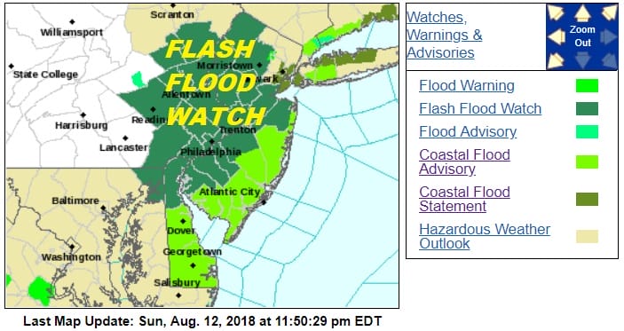 Flash Flood Watch Most of New Jersey Rains Moving North