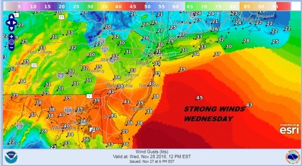 winds gusting to 40 mph
