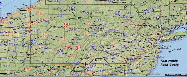 Strong Winds Sweeping Eastward Gusts 60 mph