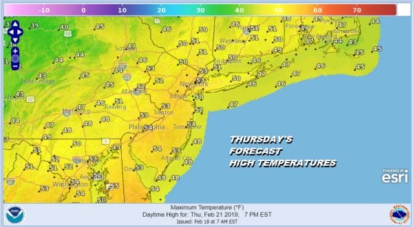 THURSDAY'S FORECAST HIGH TEMPERATURES