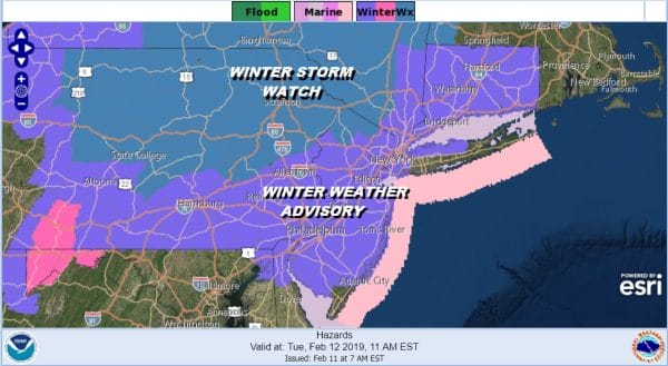 Winter Weather Advisory Expanded Winter Storm Watch NW NJ HV