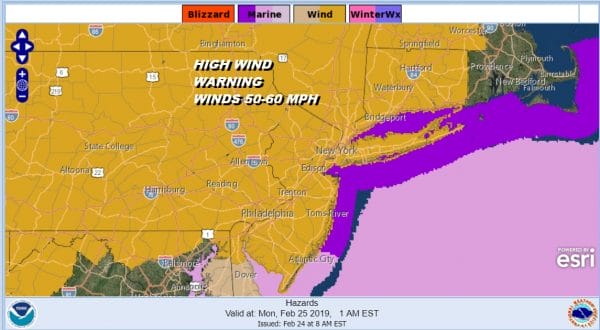 High Wind Warning Winds 50-60 MPH Tonight Monday