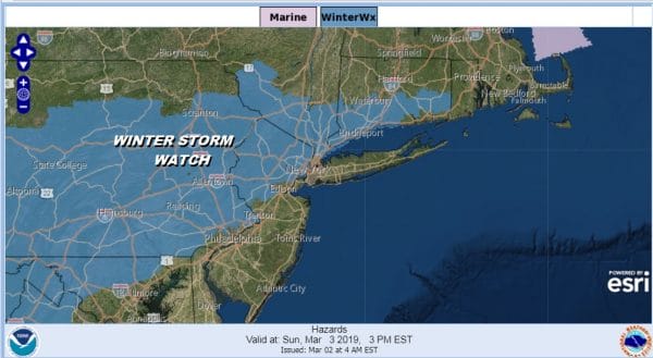 Winter Storm Watch Late Sunday into Monday Morning
