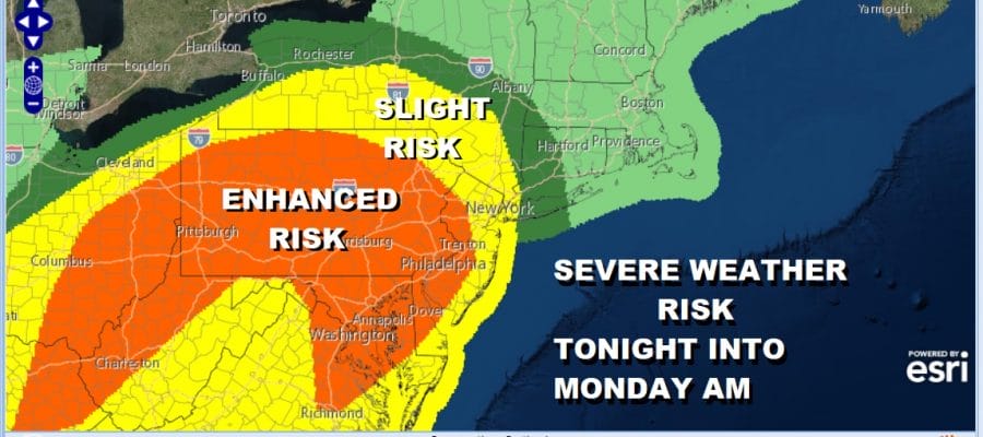 SEVERE WEATHER RISK TONIGHT INTO MONDAY AM