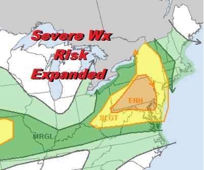 Severe Thunderstorm Watch SE Pennsylvania Southward Risk Expanded Eastward