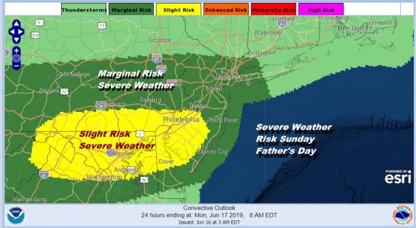 Severe Weather Risk Father's Day Chance Showers Thunderstorms Late Today