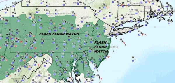 Flash Flood Watch New Jersey Pennsylvania South, Rain Into This Afternoon