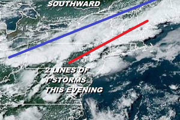 2 LINES OF T'STORMS THIS EVENING