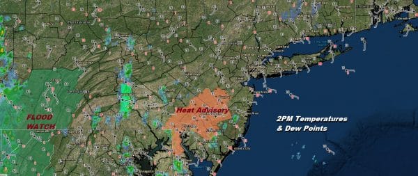 2PM Temperatures & Dew Points