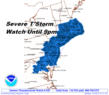 Severe Thunderstorm Watch Maryland to New Hampshire Including New Jersey NYC Hudson Valley Long Island