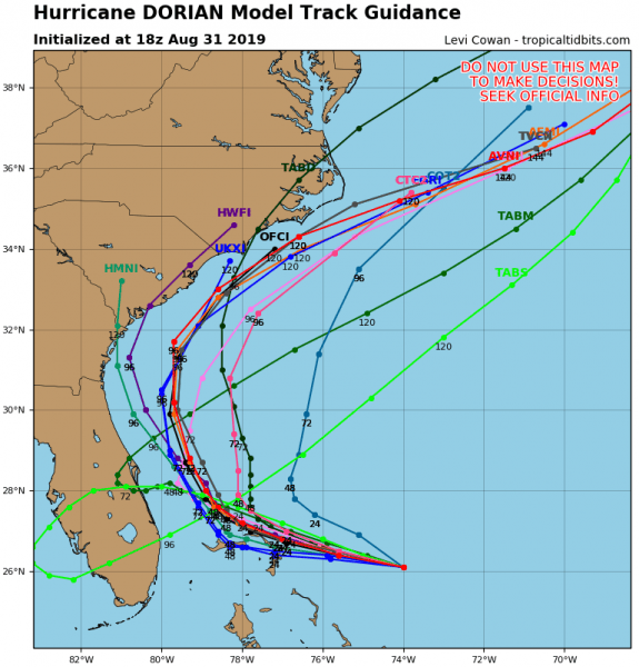 Severe Hurricane Dorian 150 MPH Winds Continues West Florida Risk Diminishing