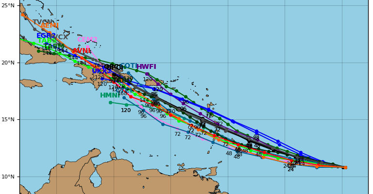...DORIAN MOVING STEADILY WESTWARD... ...WATCHES WILL LIKELY BE NECESSARY FOR PORTIONS OF THE LESSER ANTILLES ON SUNDAY... SUMMARY OF 1100 PM AST...0300 UTC...INFORMATION ----------------------------------------------- LOCATION...10.9N 50.4W ABOUT 635 MI...1020 KM ESE OF BARBADOS MAXIMUM SUSTAINED WINDS...40 MPH...65 KM/H PRESENT MOVEMENT...W OR 280 DEGREES AT 14 MPH...22 KM/H MINIMUM CENTRAL PRESSURE...1008 MB...29.77 INCHES WATCHES AND WARNINGS -------------------- There are no coastal watches or warnings in effect. Interests in the central and northern Lesser Antilles should monitor the progress of Dorian. DISCUSSION AND OUTLOOK ---------------------- At 1100 PM AST (0300 UTC), the center of Tropical Storm Dorian was located near latitude 10.9 North, longitude 50.4 West. Dorian is moving toward the west near 14 mph (22 km/h). The tropical storm is forecast to move generally west-northwestward at a similar forward speed for the next several days. On the forecast track, Dorian is expected to be near the central Lesser Antilles on Tuesday. Maximum sustained winds are near 40 mph (65 km/h) with higher gusts. Gradual strengthening is forecast during the next few days, and Dorian could be near hurricane strength when it approaches the central Lesser Antilles on Tuesday. Tropical-storm-force winds extend outward up to 25 miles (35 km) from the center. The estimated minimum central pressure is 1008 mb (29.77 inches).