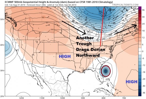 Severe Hurricane Dorian 150 MPH Winds Continues West Florida Risk Diminishing
