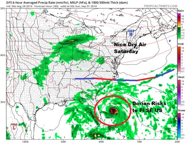 Tropical Storm Erin Heads Out to Sea Cold Front Late Day Showers Nice Dry Thursday Friday