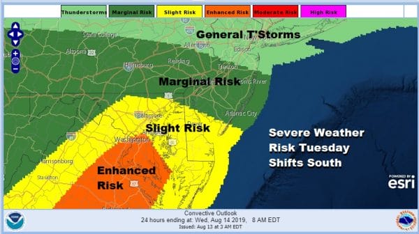 Severe Weather Risk Reduced Shifts South