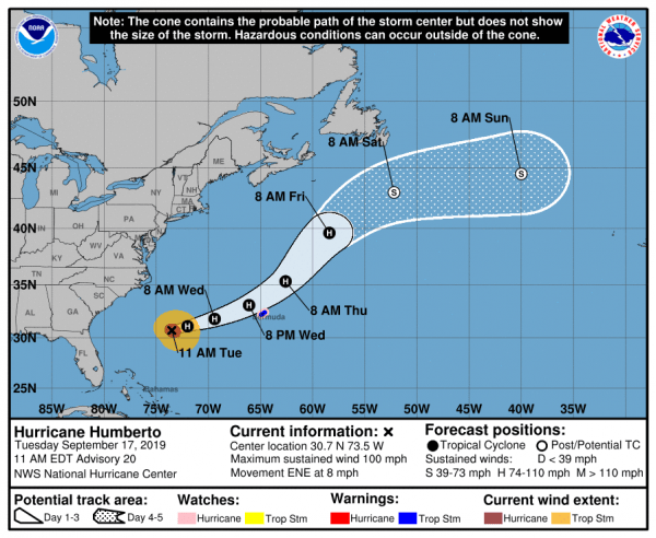 Humberto Grows Larger Hurricane Watch Bermuda New Tropical Depression Forms Central Tropical Atlantic Gulf of Mexico