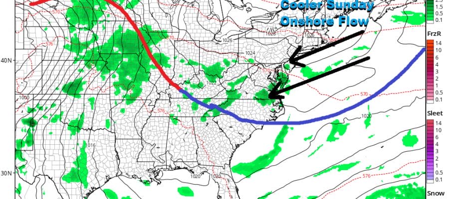 Cooler Sunday Onshore Flow