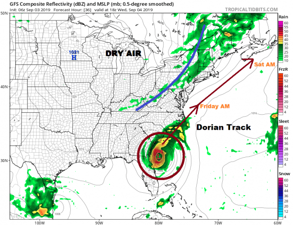 Severe Weather Threat Wednesday. Dorian Will Pass Southeast of Long Island Friday