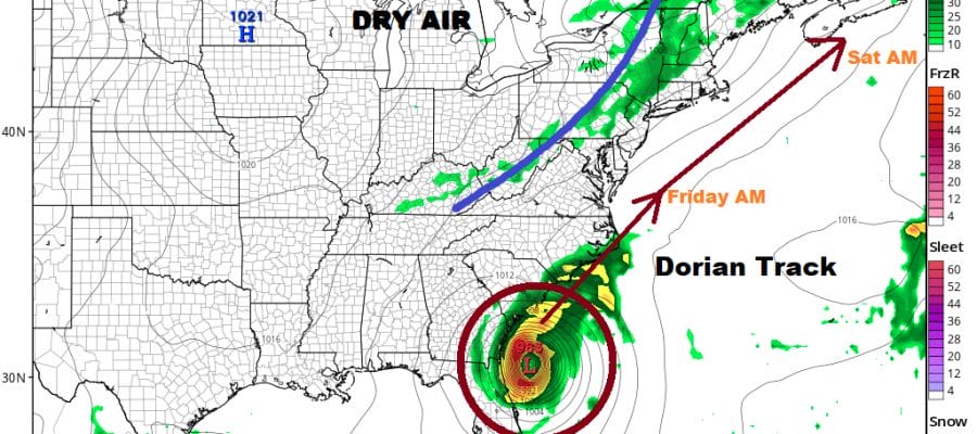 Severe Weather Threat Wednesday. Dorian Will Pass Southeast of Long Island Friday
